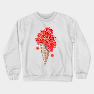 Red Roses Ice Cream Cone Waffle Crewneck Sweatshirt